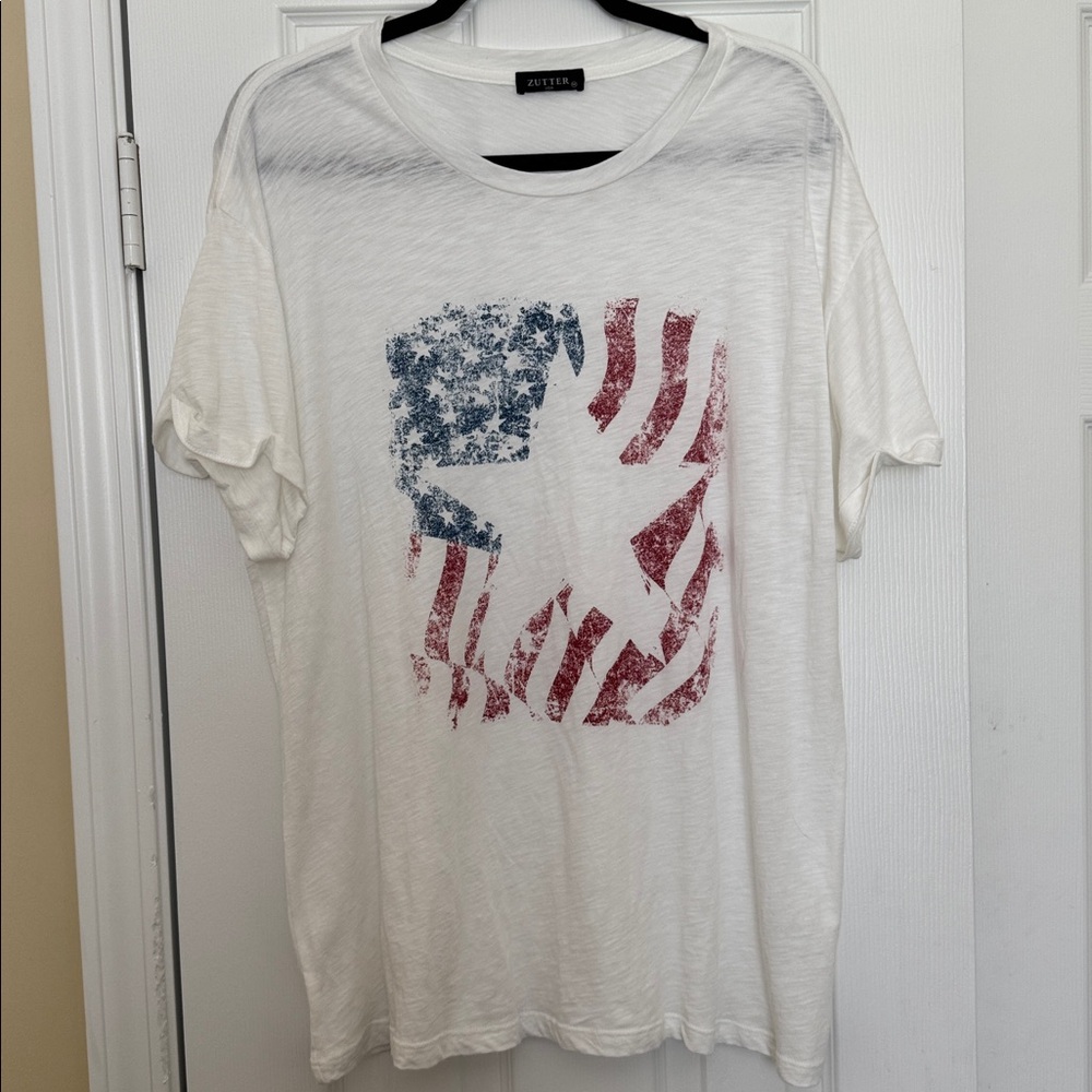 White Graphic T-Shirt with Flag Design